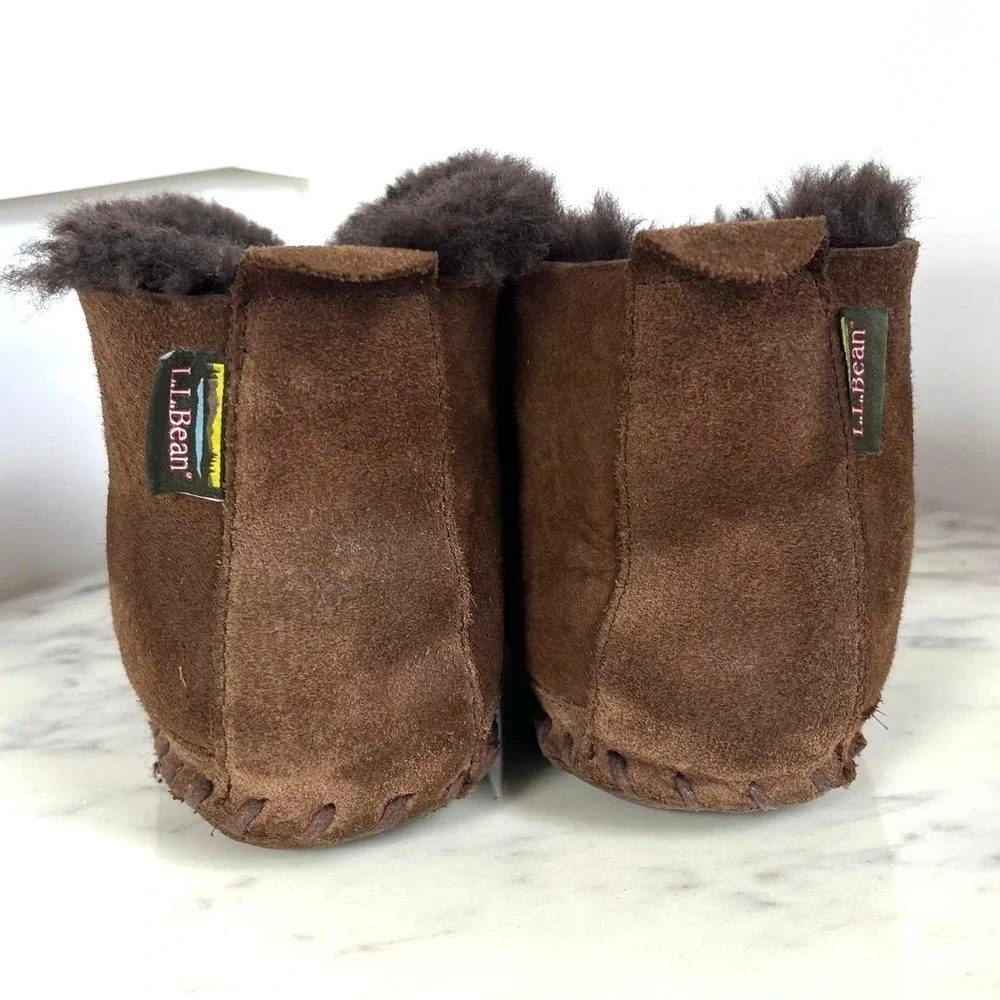 LL‎ Bean Wicked Good Slippers Mens 10M Brown Suede Shearling Moccasin Bootie